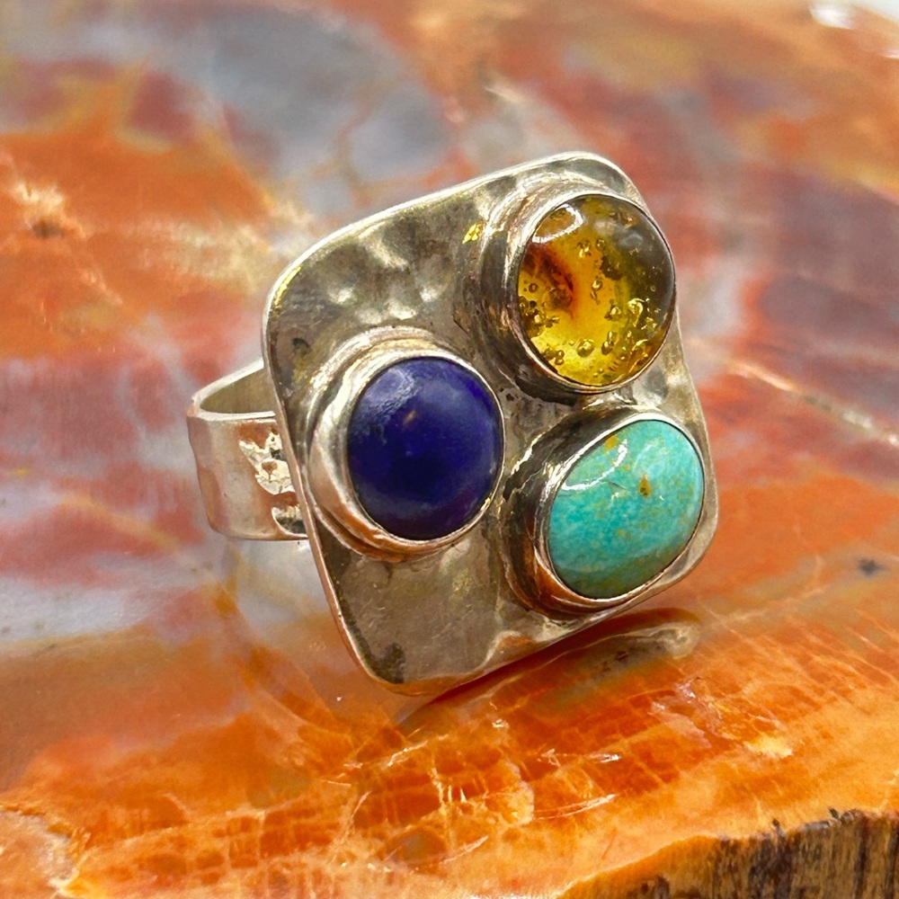 Artistic Multi Gemstone Ring, Sterling Silver - S… - image 2